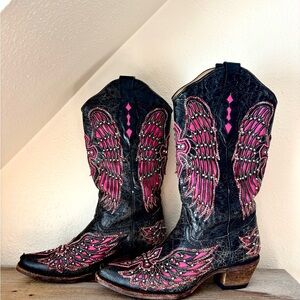 Corral Women's Black and Pink Cowboy Boots 7